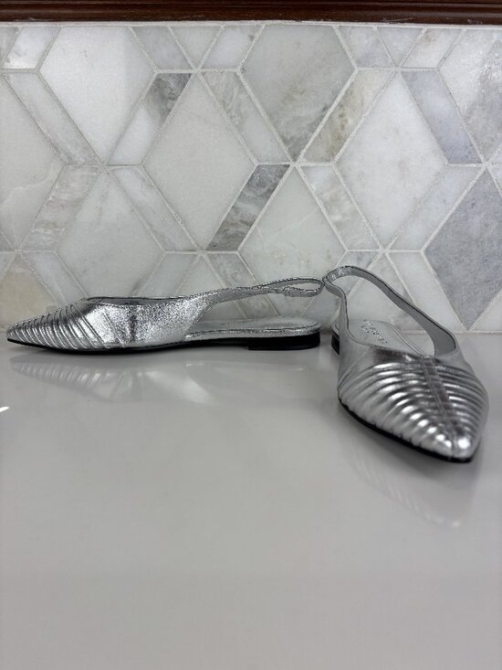 Marc Fisher Shoes - 7.5M Marc Fisher Dalatee Silver Ruched Gathered Pointed Toe Slingback Flat Shoe